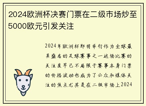 2024欧洲杯决赛门票在二级市场炒至5000欧元引发关注