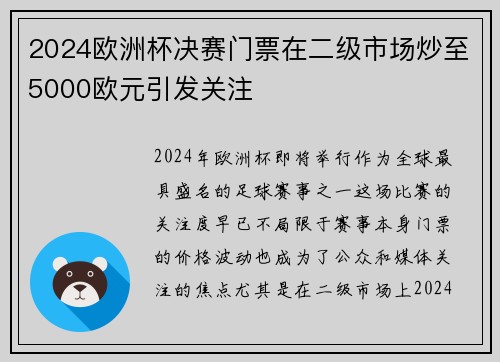 2024欧洲杯决赛门票在二级市场炒至5000欧元引发关注 2024欧洲杯决赛门票在二级市场炒至5000欧元引发关注
